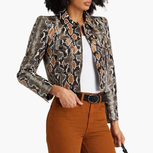 Veronica Beard Fulham Cropped Vegan Faux Leather Snakeskin Jacket - Picture 3 of 8